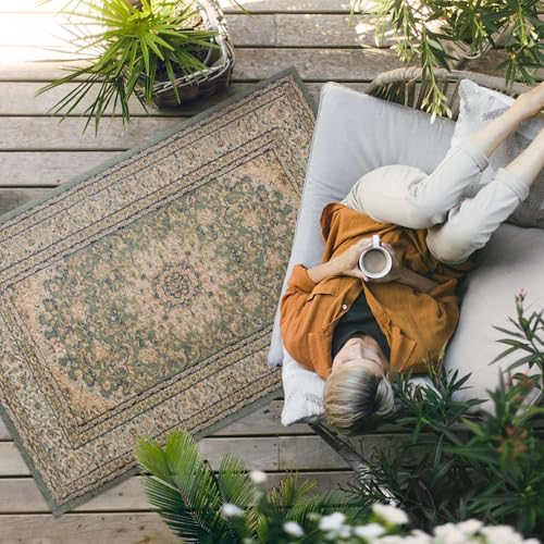 Tapis d'extérieur 150x225 cm imperméable en PVC classique pour terrasse