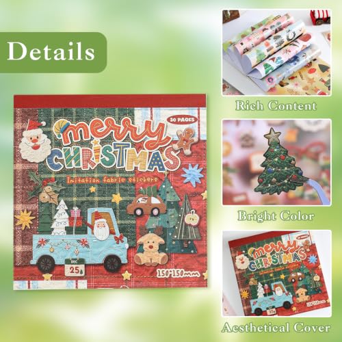Image of Washi Stickers Set Vintage Aesthetic Sticker Book for Journaling, DIY Decorative Paper Sticker Decals for Bullet Journal Art Scrapbooking Diary Card Craft Gift Album (Christmas Style)