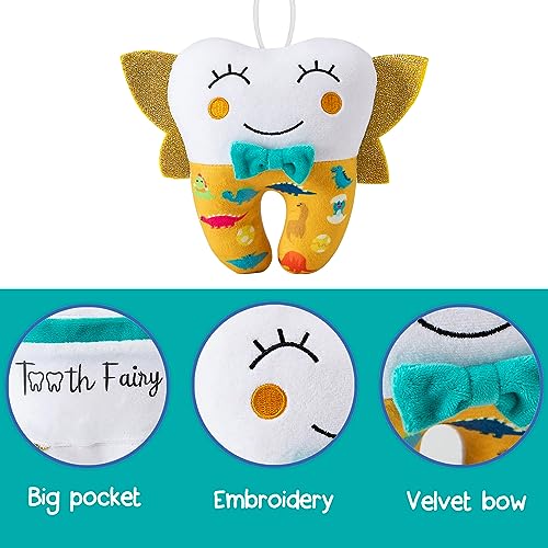 free-space Tooth Fairy Doll Embroidery with Pocket Shiny Wings Crystal Velvet Tooth Fairy Keepsake Boys Girls Gifts (Yellow) - Image 4
