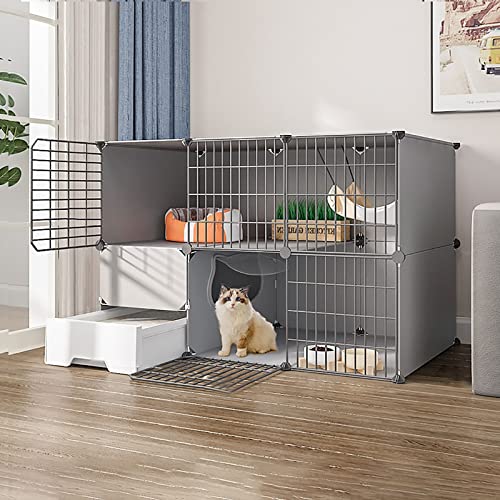 SDdPulse キャットケージ 屋内 DIY 猫ケージ 小動物用 取り外し可能な金属製猫囲い 子猫クレート 猫ハウス 運動場所 1~3匹の猫に最適(グレー 111x49x73cm)