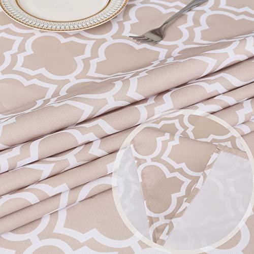 Eternal Beauty 152cm Round Khaki Plaid Indoor Outdoor Splashproof Tablecloth with Umbrella Hole and Zipper for Patio Garden Party and BBQ (60") - Image 4