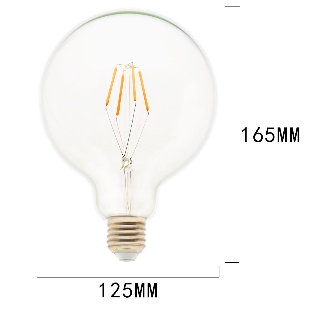 Mengjay® 20 bombillas de 4 W, G125, E27, no regulable, 4 filamentos, luz blanca cálida, 2900 K, rosca Edison, 125 x 165 LED, bombilla de filamento, 40 W, repuesto 650