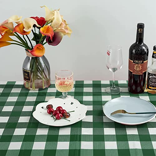 Image of Kesfey 12 Packs Green and White Checkered Tablecloths Party Picnic Disposable Table Covers 54 x 108 Inches Splashproof Plastic Checkered Gingham Tablecover for Outdoor Dinners Party Retro Celebrations