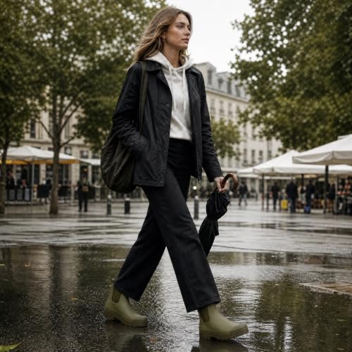 Image of planone Women's Fashion Waterproof Short Chelsea Rain Boots Durable Non Slip Ankle Rubber Boots Work Booties Lightweight Outdoor Garden Shoes with Removable Insole
