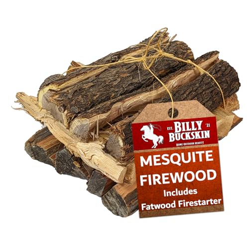 Billy Buckskin 18 LB Mesquite Firewood Bundle – Aromatic & Seasoned Wood Logs with Fatwood Starter Sticks for Fire Pit, Campfire, Fireplace, Wood Stoves and Outdoor Grilling
