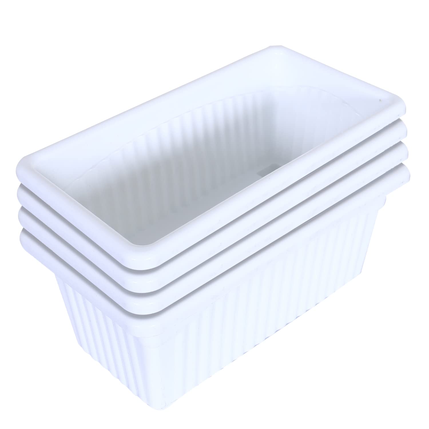 Kuber Industries Rectangular Jupiter Plastic Window Pot|Flower Planter for Home & Balcony,Garden 14 Inches Pack of 4 (White) Kuber Industries Rectangular Jupiter Plastic Window Pot|Flower Planter for Home & Balcony,Garden 14 Inches Pack of 4 (White)