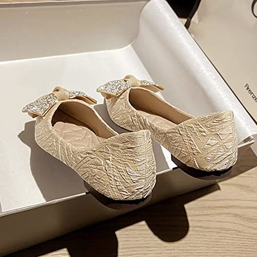 TN TANGNEST Women's Elegant Shiny Bowtie Pointy Toe Slip on Comfortable Dress Ballets Flats for Wedding Party4