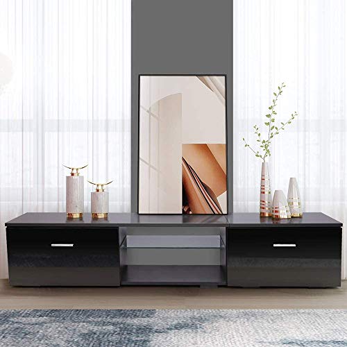 TUSY TV Stand for TV Up to 65 Inch, Media Console Entertainment Center Television Table, 2 Storage Cabinets with Open Shelves for Living Room Bedroom, Black