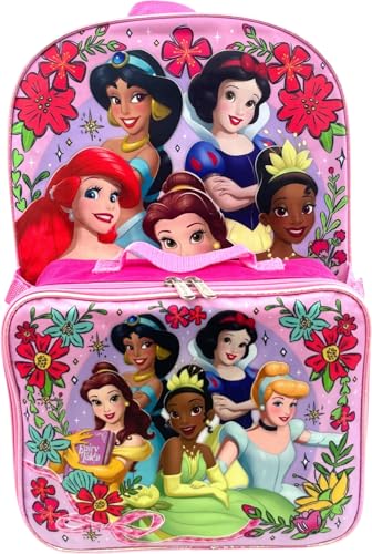 Disney Princess Mochila feminina de 40,6 cm com lancheira removível (contos de fadas de princesas)