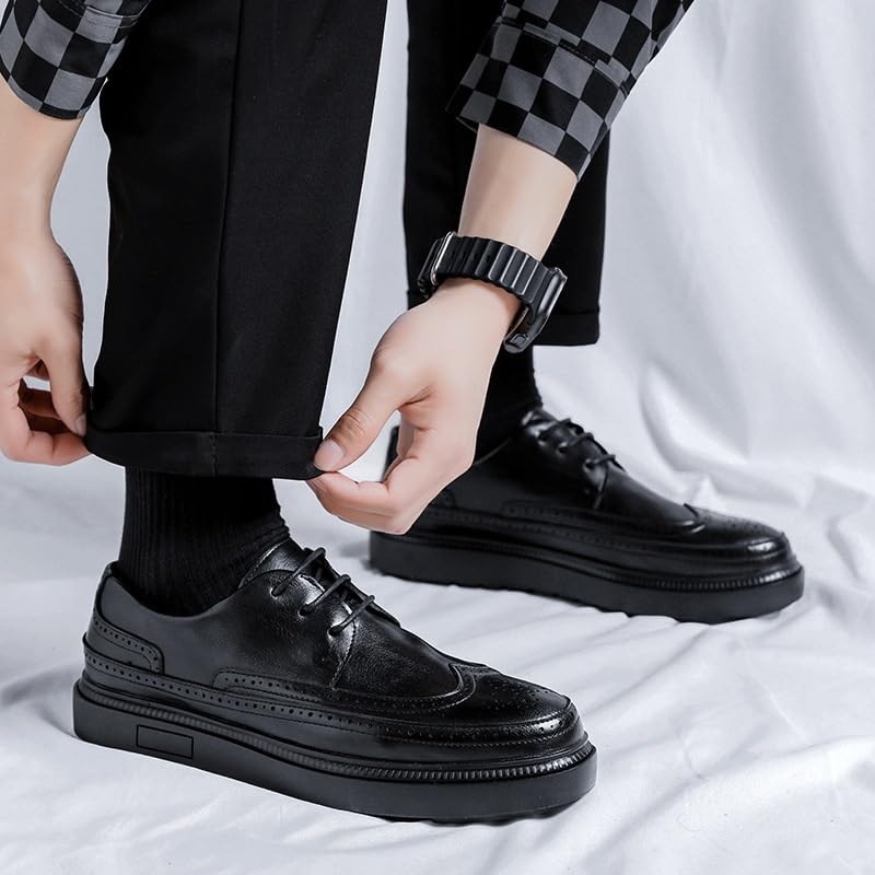 Men's Leather Lace Up Platform Block Heel Business Oxford Shoes Fashion Classic Pointed Toe Low Top Leather Dress Shoes for Men3