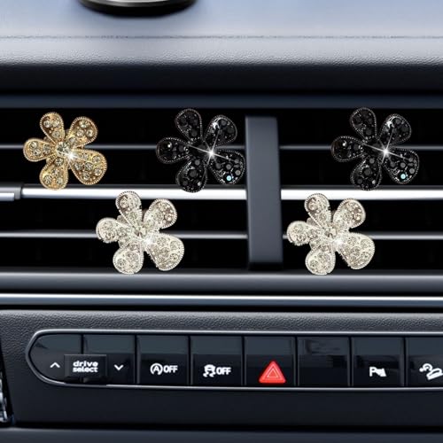 Image of 5 Pcs Car Vent Clip,Bling Flower Air Fresheners Vent Clips,Car Diffuser Rhinestone Car Interior Decoration Charm Accessories