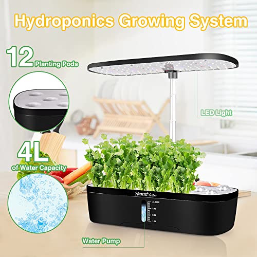 Hydroponics Growing System 12 Pods Indoor Herb Garden Kit With Led Grow Light Automatic Timer Smart Germination Kit Garden Planter 4L Large Leakproof Water Tank #TOP1