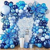 RUBFAC 140pcs Blue Balloon Garland Arch Kit, Metallic Blue Confetti Star Latex Navy Balloons for Winter Wonderland Baby Shower Birthday Christmas New Years Eve Graduation Anniversary Decorations
