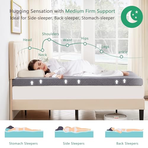 VECELO Gel Infused Memory Foam Mattress Topper Twin Size, 4 Inch Fresh Cooling Mattress Pad with Washable Cover for Twin Mattress, Pain Pressure Relieve Bed Topper, Breathable, Comfort