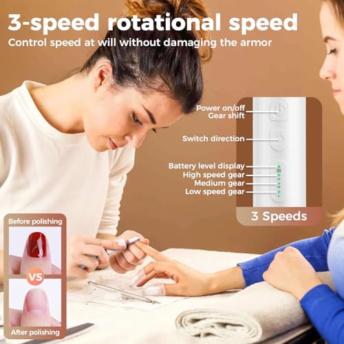Cordless Electric Nail Drill for Acrylic Gel Nails Polishing Removing Professional 18000 RPM Nail File with Rechargeable Base - Image 3