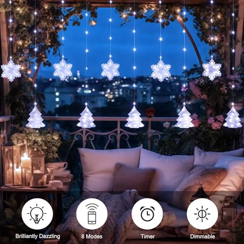 BLOOMWIN Christmas Window Lights Indoor - 2M 160 LED Christmas Window Decorations, Snowflake Curtain Hanging Fairy String Icicle Lights for Xmas Noel Bedroom Holiday Home Outdoor, Cold White USB - image 5
