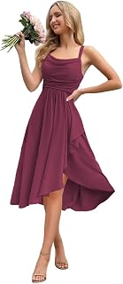 Short Bridesmaid Dresses for Women Spaghetti Straps Cowl Neck Formal Dress for Wedding Guest with Slit