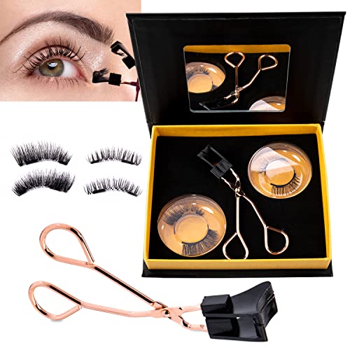 UT Ubittek Dual Magnetic Lashes NO Eyeliner or Glue Needed, Magnets False Eyelashes, Soft 3D Fake Lashes Extension with Tweezers, Natural Look Eyelashes (Black), 5 Piece Set