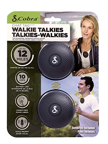 Cobra ACT120B Chat Tag Curve Wearable Walkie Talkies, 2 Pack - Push to Talk, Rechargeable, Up to 12-Mile Two Way Radio Set