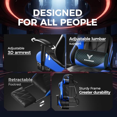 Gaming Chair with 3D Adjustable Armrests, Cow Print Design, Ergonomic Office Chair with High Back, Computer Chair with Footrest,Comfy Diamond Stitching Sest, Game Chair for Adults