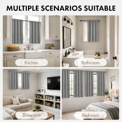 Image of MIULEE Short 45 Inch Kitchen Window Cafe Curtain Light Grey Set of 4