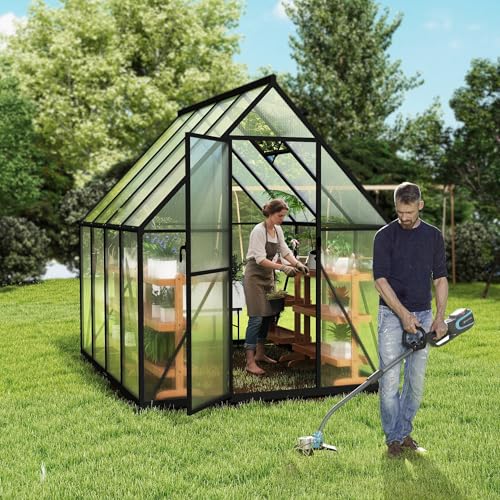 Gewächshaus Aluminium Treibhaus mit Transparent PC Platten Dachfenster & Tür & Fundament 230x180x195cm Winterfest Gartengewächshäuser Begehbares Pflanzenhaus für Garten Outdoor – Bild 3