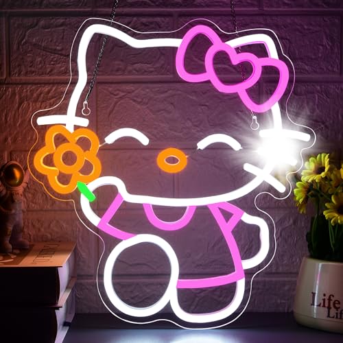 Cartoon Cat Neon Sign for Wall Decor Anime Led Neon Light for Kids Room Bedroom Cartoon Cat Light Up Sign for Girls Room Birthday Gifts for Kids Girls Size 12.2 * 13.7In(TWD195)