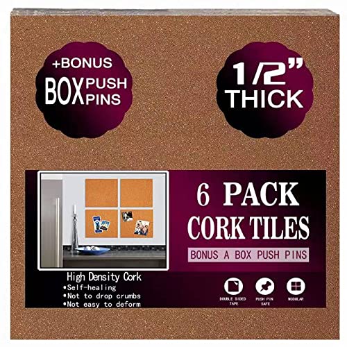 Cork Board Tiles 12"x12" - 1/2" Thick - 6 Pack