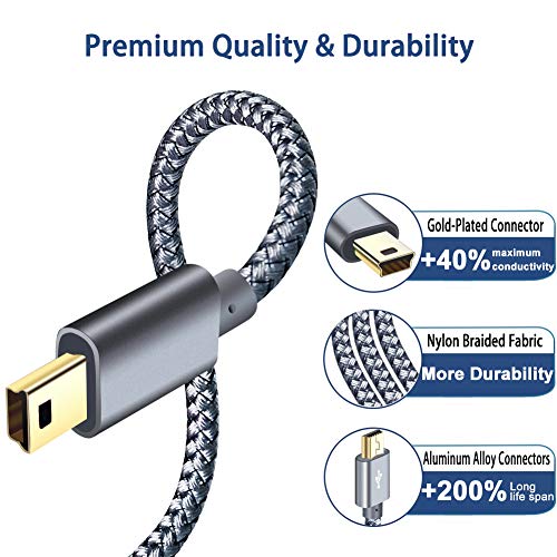 Siocen Mini Usb Cable Braided 6Ft, Type A Male To Mini-B Cable Charging Cord For Garmin Nuvi,Ps3 Controller Charger,Mini Usb 2.0 Power Data Wire For Gopro Hero 3 4,Canon Camera,Dash Cam,Mp3 Player #TOP2