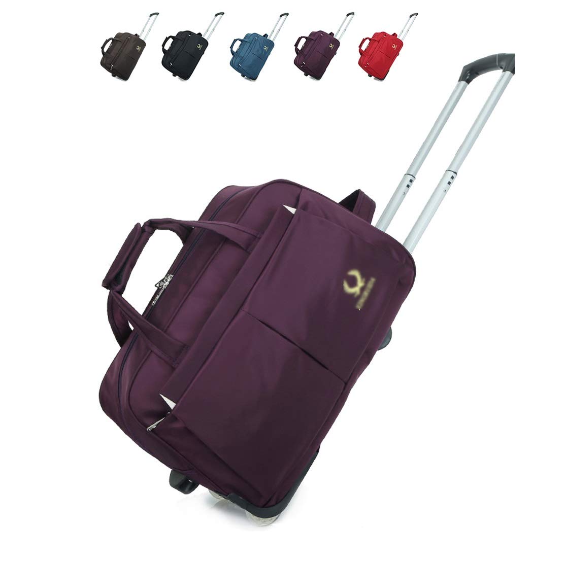 LZG Soft Rolling Tote Travel Bag Suitcases with Wheels, Waterproof Rolling Duffle Bag Wheeled Business Carry on Luggage, Overnight Weekender Bags, 22inch Holdall (Color : Purple)