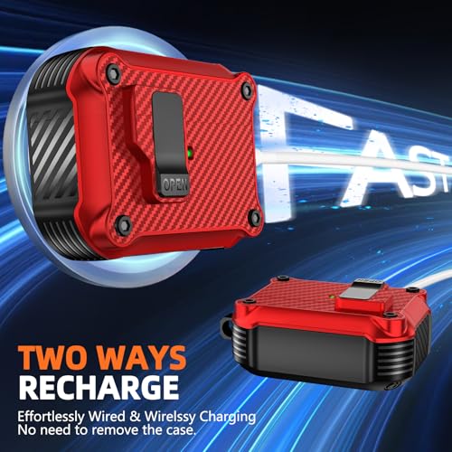 Image of Pohgelan Compatible with AirPods Pro 2nd /1st Case (Red) | Carbon Fiber Texture,Magnetic Automatic Lock with Cleaning Kit,Compatible with Magsafe