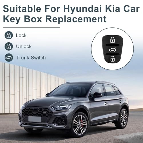 2 Stück Autoschlüssel Tastenfeld 3 Tasten, Kompatibel mit Hyundai i10, i20, i30, ix35, Kia Sportage, Ceed und Mehr Ersatz Tastenfeld Gummi Schlüssel Gehäuse Auto Fernbedienung Schlüsselgehäuse
