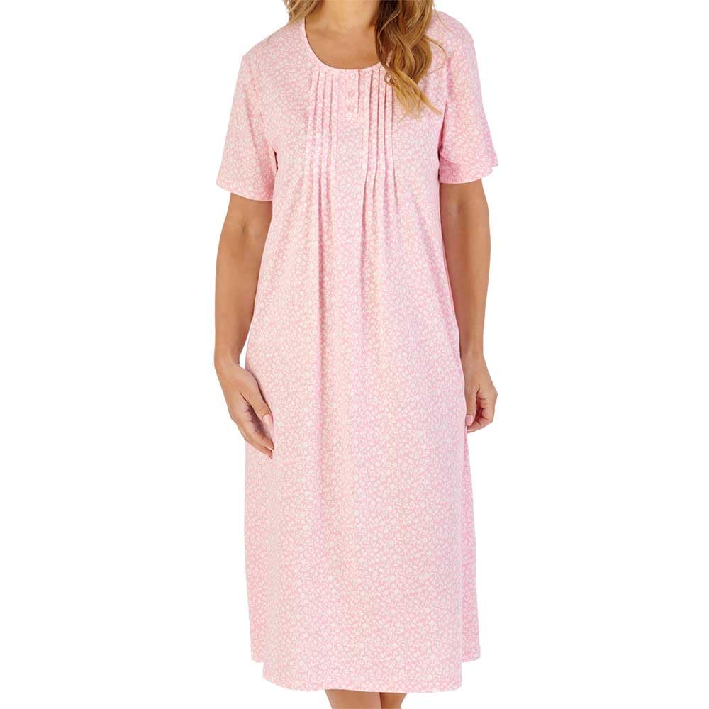 Slenderella Women's Pink Modern Floral Short Sleeve Jersey Nightdress Nd1102 20-22