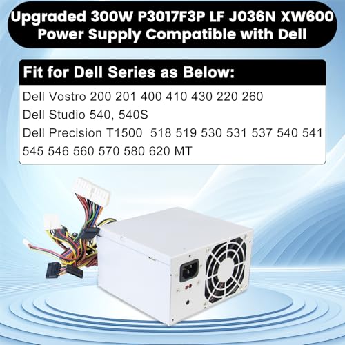 Image of Upgraded 300W P3017F3P LF J036N XW600 Power Supply Replacement for Dell Vostro, Studio Precision Series Mini Towers Systems PS-5301-08, D300R002L PS-6301-6 DPS-300AB-24 DPS-300AB-24 G Power Supply