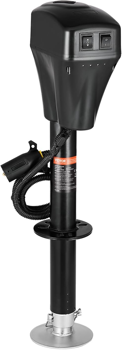 VEVOR Electric Trailer Jack, 5000 lbs, Heavy Duty RV Electric Power Tongue Jack with 7-pin Connector, Manual Crank Handle & Weatherproof Jack Cover, 10"-28.3" Lift, for Trailers, Campers & RVs, Black