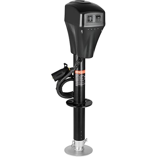 VEVOR Electric Trailer Jack, 5000 lbs, Heavy Duty RV Electric Power Tongue Jack with 7-pin Connector, Manual Crank Handle & Weatherproof Jack Cover, 10"-28.3" Lift, for Trailers, Campers & RVs, Black