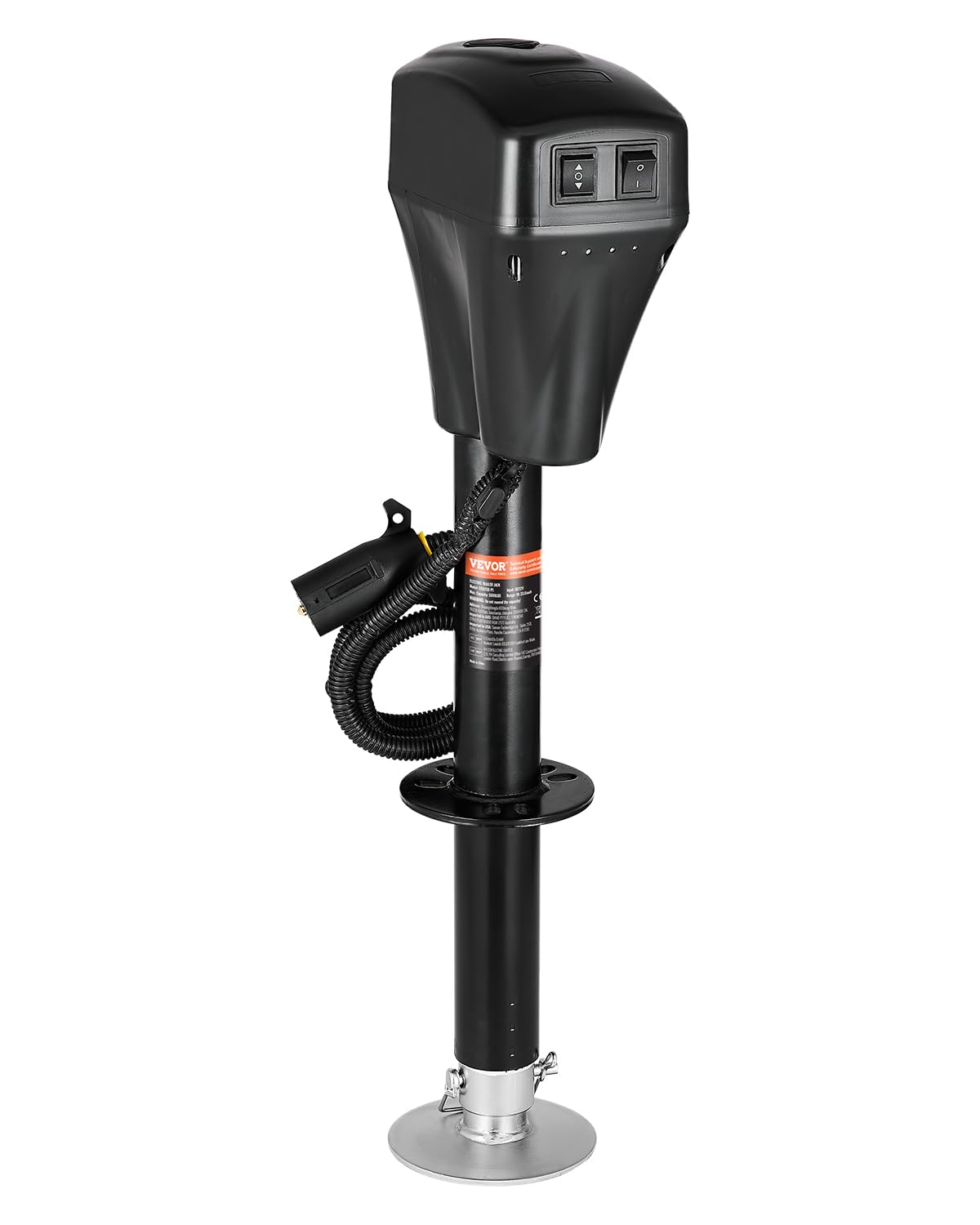 VEVOR Electric Trailer Jack, 5000 lbs, Heavy Duty RV Electric Power Tongue Jack with 7-pin Connector, Manual Crank Handle & Weatherproof Jack Cover, 10"-28.3" Lift, for Trailers, Campers & RVs, Black