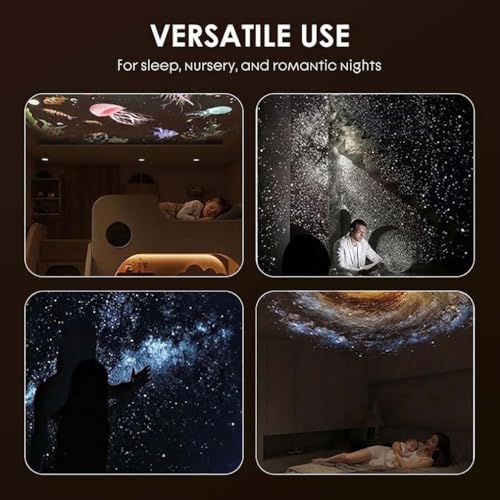 2-in-1 Starry Night Light Projector, 360° Adjustable LED Space Milky Way Lamp, Sternenhimmel Projektor mit Film-Discs, LED Projektor Sternenhimmel Nachttischlampe Planetarium Nachtlicht Kinder (12Stk)
