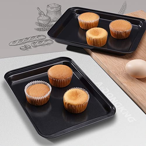 Small Cookie Sheets, Baking Tray, Nonstick Carbon Steel Baking Pans, 2-Pack, 9.5 X 7.1 Inches (Inner 7.5 X 6) #TOP5