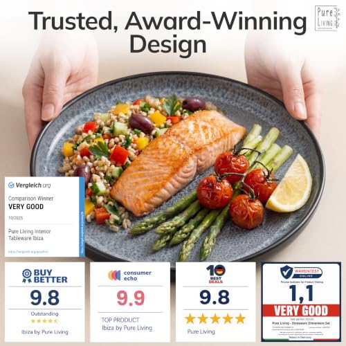 Image of 18 Piece Stoneware Dinnerware Set for 6, Handmade Plates and Bowls Set