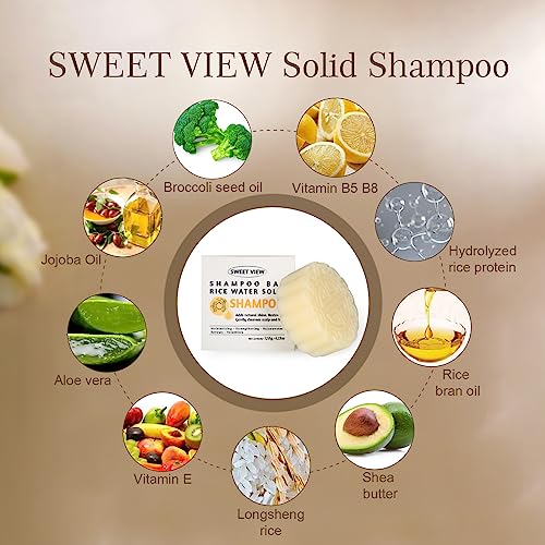 SWEET VIEW Shampoo Bar, Rice Water Shampoo Bars for Hair Growth & Strengthening, Vegan Hair Darkening Solid Shampoo 120g - Image 3