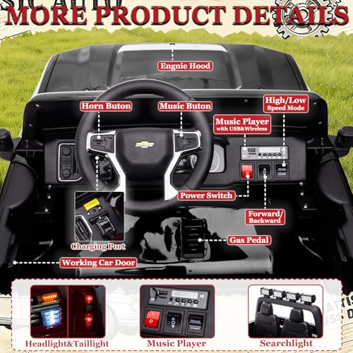 Image of 2 Seater 24V Ride On Toys Licensed Chevry Silverado Ride On Truck, Black
