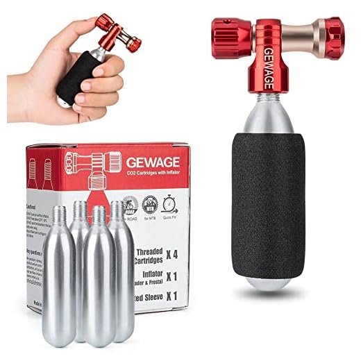 GEWAGE Bomba de CO2-Bomba de Bicicleta de CO2 Incl. Paquete de 4 cápsulas de CO2 de 16g Rosca y válvula Presta & Schrader Compatible para Bicicletas de MTB y Carretera. (Rojo)