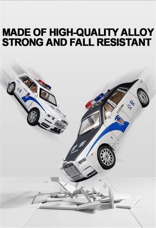 Image of Play Boy 1:24 Rolls Royce Phantom Police Model Diecast Metal Alloy Pullback Toy Vehicle with Openable Doors Light and Music Car for Kids (Multicolor)