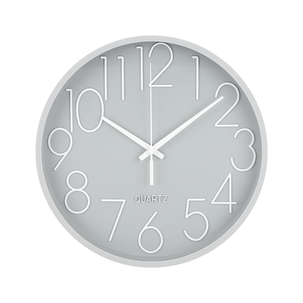 Conthey Relógio de Parede Cinza 24 cm Minimalista Quartz Silencioso Números Grandes