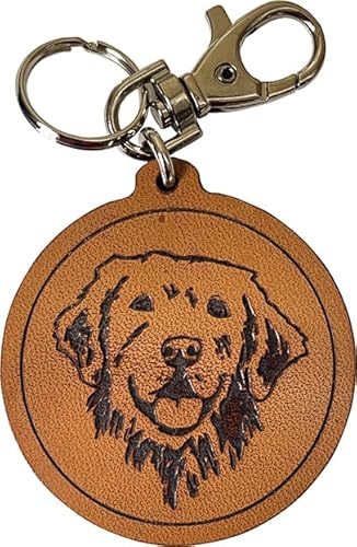 Etabeta Artigiano Toscano Portachiavi Cane Golden Retriever inciso in Vero Cuoio Tamponato e rifinito a mano Made in Italy