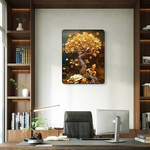 Image of SAF Golden Money Tree Tortoise Wall Art Black Framed Sparkle Laminated Painting for Wealth & Prosperity Vastu Decor | Luxury Positive Energy Poster for Home Office (14 Inch x 11 Inch) K-36108