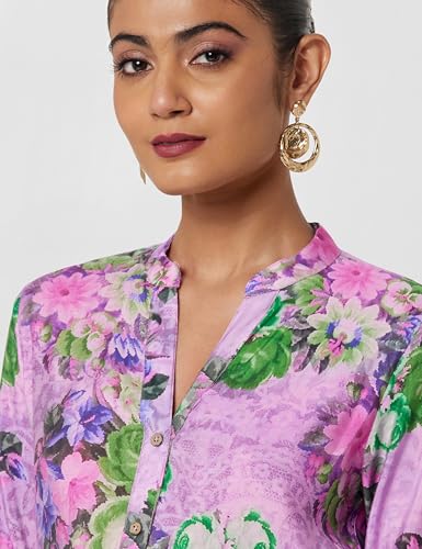 Image of BIBA Women Fit and Flare Below the Knee Rayon Flared Printed Dress