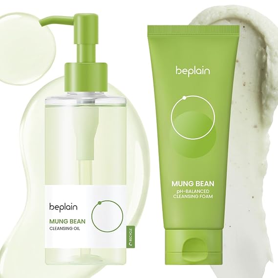beplain Mung Bean Double Cleansing Duo | Deep Pore & Sebum Cleanser for Skin Barrier Care | Daily Cleanser for Sensitive Skin | Korean Skincare | Cleansing Oil 6.76 fl.oz & Foam Cleanser 5.07 fl.oz