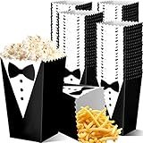 Crtiin 100 Pcs Tuxedo Popcorn Boxes Groomsmen Party Supplies Tuxedo Treat Boxes Candy Cookie Containers for Tuxedo Theme Wedding Birthday Party Favors Decoration